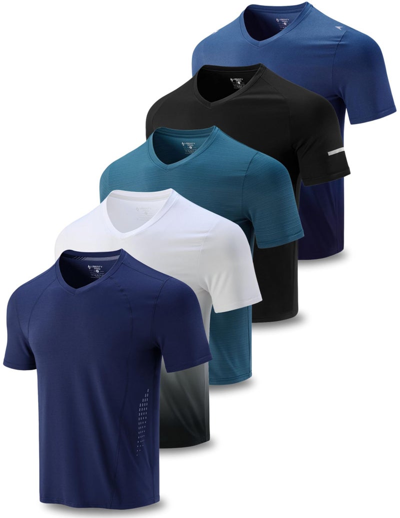 Liberty Pro 5 Pack Mens V-Neck Dry Fit T-Shirts, Active Athletic Short Sleeve Workout Tops, Performance Gym Tees (Set 7, Large) - Image 1