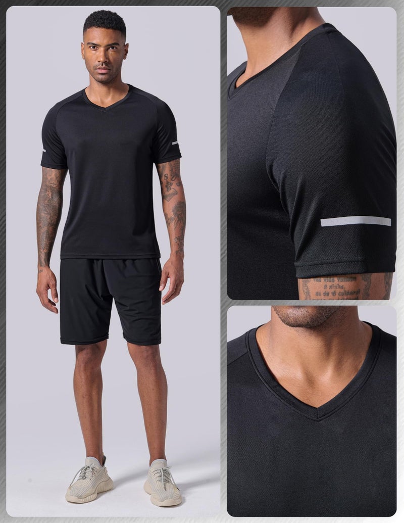 Liberty Pro 5 Pack Mens V-Neck Dry Fit T-Shirts, Active Athletic Short Sleeve Workout Tops, Performance Gym Tees (Set 7, Large) - Image 5