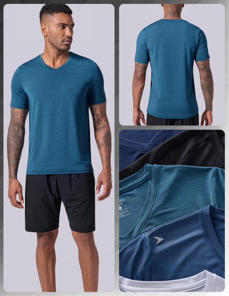 Liberty Pro 5 Pack Mens V-Neck Dry Fit T-Shirts, Active Athletic Short Sleeve Workout Tops, Performance Gym Tees (Set 7, Large) - Image 4