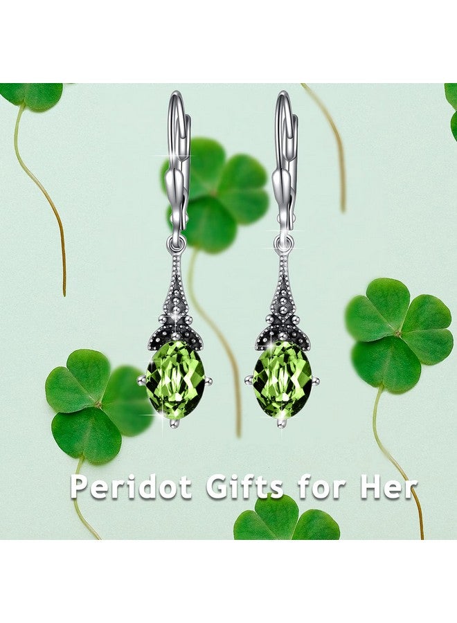 AOBOCO أقراط ليفرباك عتيقة من بيريودوت لشهر أغسطس مصنوعة من الفضة الاسترلينية، أقراط متدلية عتيقة مع كريستال بيضاوي لمحاكاة حجر الميلاد من النمسا، هدايا مجوهرات عيد الميلاد للنساء - Image 4