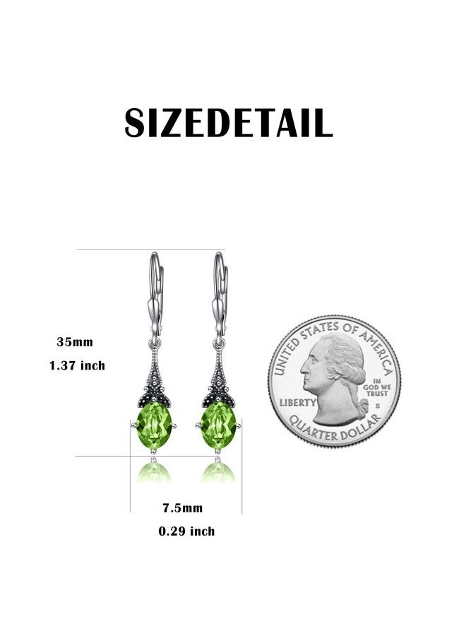 AOBOCO أقراط ليفرباك عتيقة من بيريودوت لشهر أغسطس مصنوعة من الفضة الاسترلينية، أقراط متدلية عتيقة مع كريستال بيضاوي لمحاكاة حجر الميلاد من النمسا، هدايا مجوهرات عيد الميلاد للنساء - Image 5