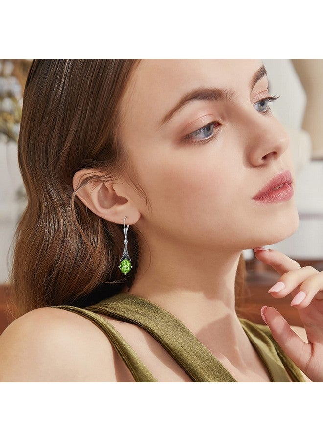 AOBOCO أقراط ليفرباك عتيقة من بيريودوت لشهر أغسطس مصنوعة من الفضة الاسترلينية، أقراط متدلية عتيقة مع كريستال بيضاوي لمحاكاة حجر الميلاد من النمسا، هدايا مجوهرات عيد الميلاد للنساء - Image 2