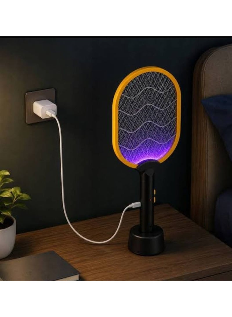2-in-1 Electric Mosquito Swatter & Bug Zapper - Rechargeable Fly Killer with USB Charging Base & Purple Light Attraction - Triple-Layer Safety Mesh - Portable & Standing Modes for Indoor/Outdoor. - Image 4
