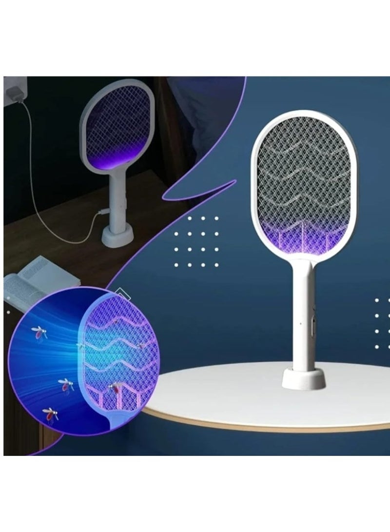 2-in-1 Electric Mosquito Swatter & Bug Zapper - Rechargeable Fly Killer with USB Charging Base & Purple Light Attraction - Triple-Layer Safety Mesh - Portable & Standing Modes for Indoor/Outdoor. - Image 3