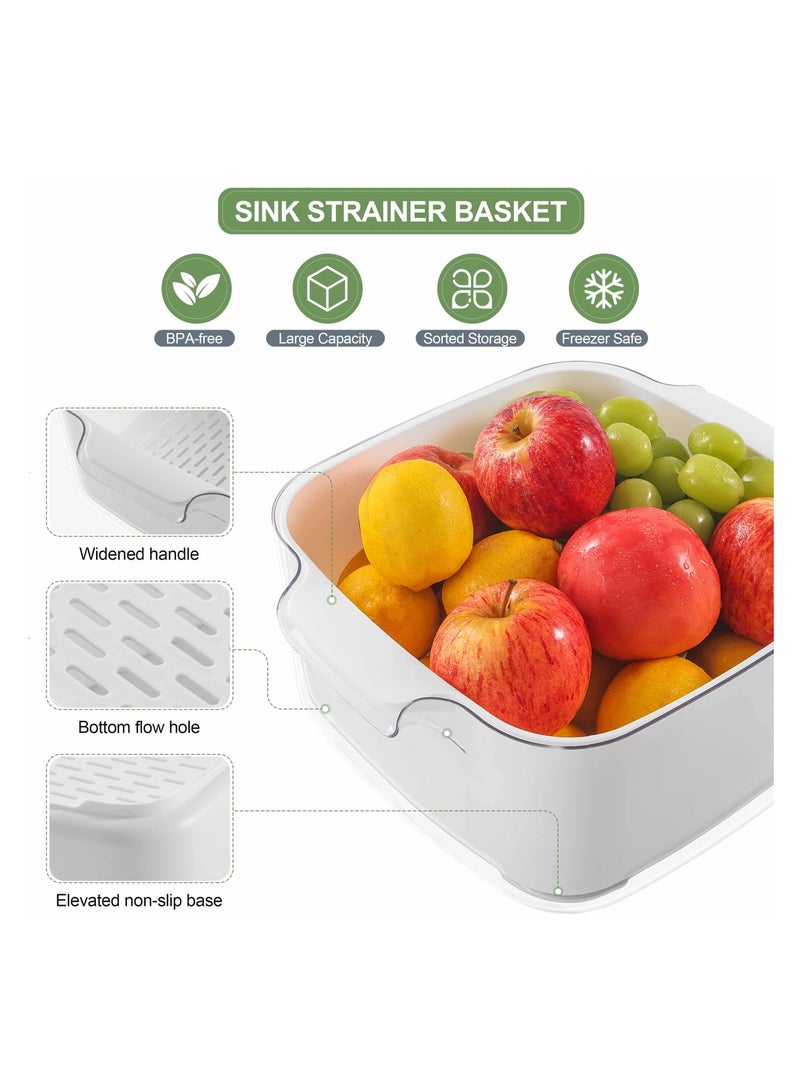 KASTWAVE Kitchen Colanders Bowl Set, Fruit Vegetable Washing Basket, 2 in 1 Fruit Strainers, Plastic Double Layered Drainage Basket for Pasta, Salads, BPA Free Storage Tray - Image 3