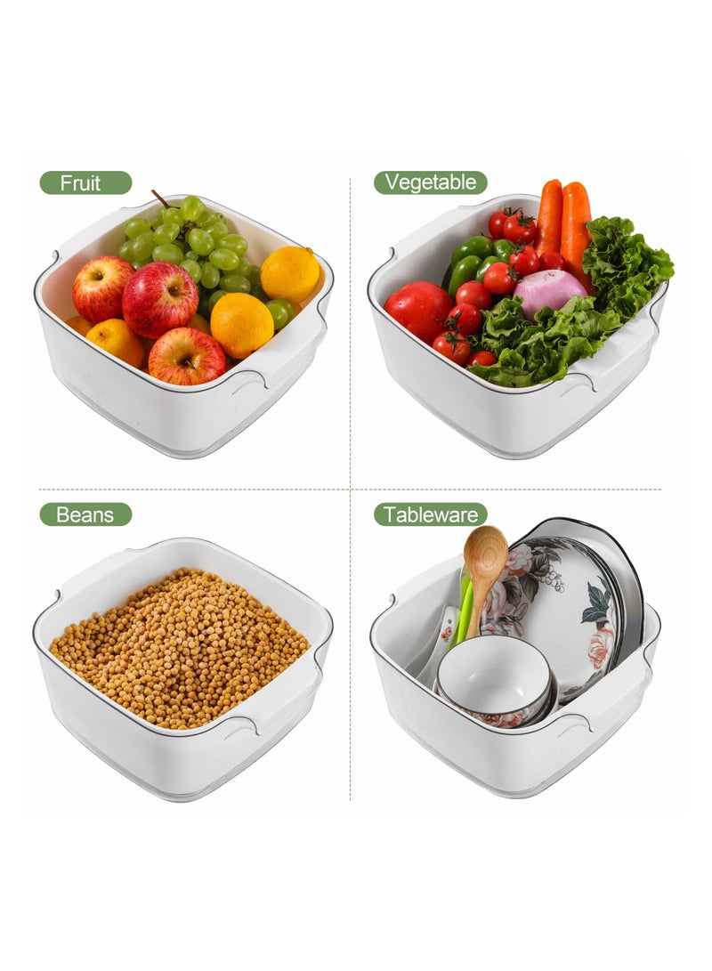 KASTWAVE Kitchen Colanders Bowl Set, Fruit Vegetable Washing Basket, 2 in 1 Fruit Strainers, Plastic Double Layered Drainage Basket for Pasta, Salads, BPA Free Storage Tray - Image 5