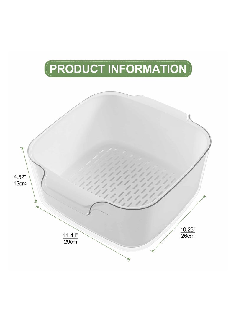 KASTWAVE Kitchen Colanders Bowl Set, Fruit Vegetable Washing Basket, 2 in 1 Fruit Strainers, Plastic Double Layered Drainage Basket for Pasta, Salads, BPA Free Storage Tray - Image 2