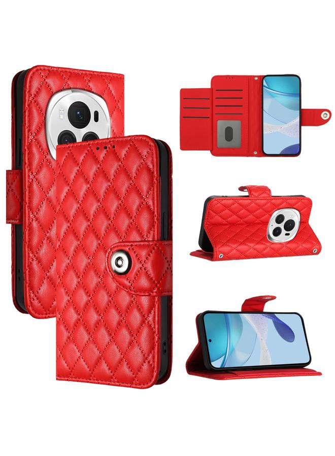 Zaboon Case For Honor Magic6 Pro Rhombic Texture Flip Leather Phone Case with Lanyard - Image 1