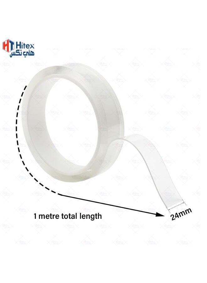 هيتكس شريط نانو بطول متر واحد | شريط لاصق جل شفاف مزدوج الجوانب | شريط تثبيت قوي قابل للغسل وإعادة الاستخدام، مناسب للجدران والسيارات والمطابخ والحمامات والمنازل والمكاتب (يتحمل حتى وزن ٦ كجم) (١.٢٤ مم) - Image 2