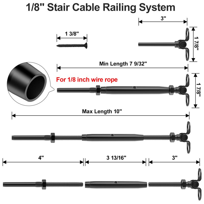 BLIKA 25 Pair 1/8" Black Cable Railing Kit Swage Toggle Turnbuckle Hardware, Adjustable Angle T316 Stainless Steel Cable Railing Kits for 2"x2", 4"x4" Wood Posts, Black Deck Railing Kit for Stairs - Image 2