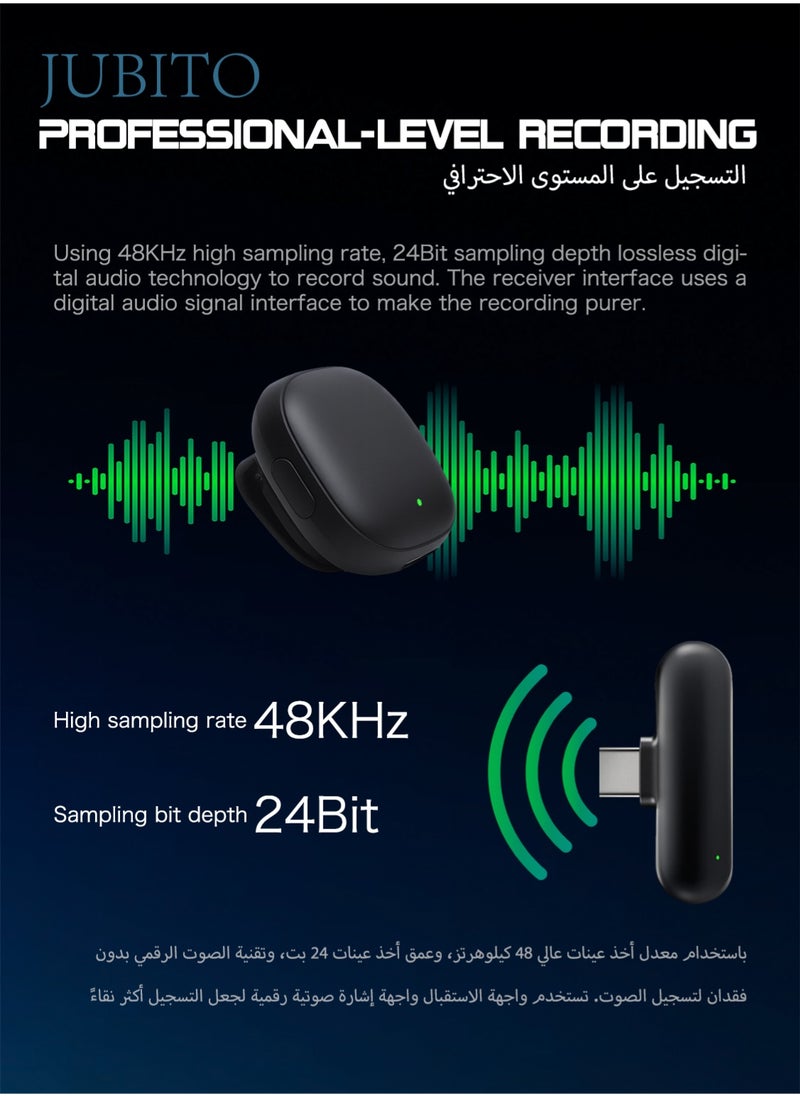 JUBITO wireless mini microphone with charging box, dual microphone design, compatible with type-C android devices, suitable for tiktok, youtube, instagram, snapchat live broadcast, conference interviews, AI noise reduction design, plug and play, clip-on microphone set  - Image 5
