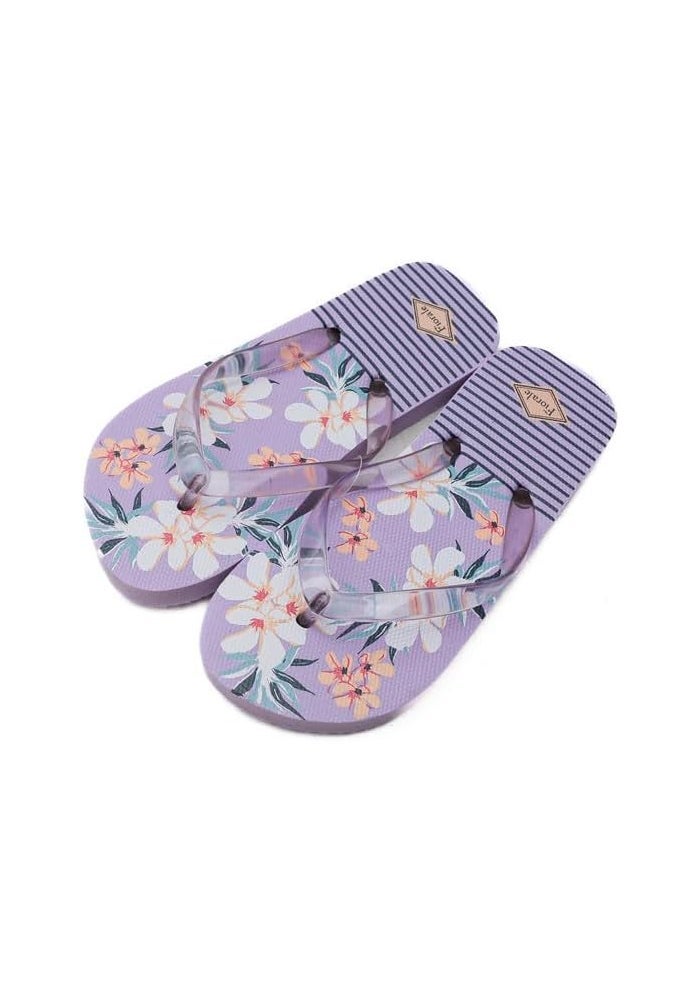 Daiso Beach Sandals - Botanical Print - US 13 / EU 31 - Purple - Image 1