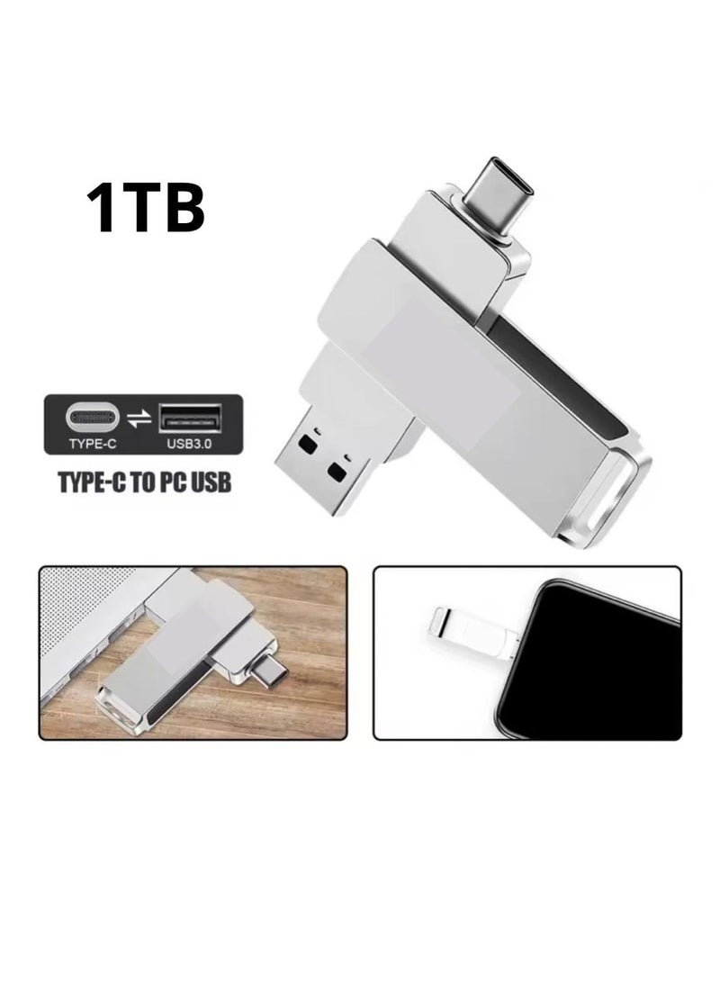 فلاش USB ثنائي المنافذ (Type-C  USB) بسعة 1 تيرابايت، يعمل كمساحة تخزين إضافية لنقل وحفظ الملفات بسهولة على الجوال أو اللابتوب - Image 1