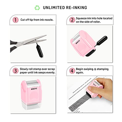 Miseyo Identity Theft Protection Roller Stamps for Data Barcode ID Privacy,Anti-Theft Security Prevention Confidential Roller Stamp Easy for Guard Personal Information Blockout - Pink - Image 3