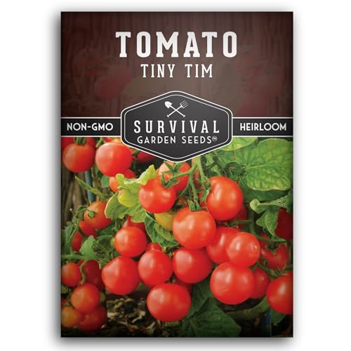 SURVIVAL GARDEN SEEDS Tiny Tim Tomato Seeds - Dwarf Cherry Tomatoes for Planting Indoors or Patio, Compact Heirloom Variety for Containers, High Yield, Non-GMO - Survival Garden Seeds (1 Pack) - Image 1