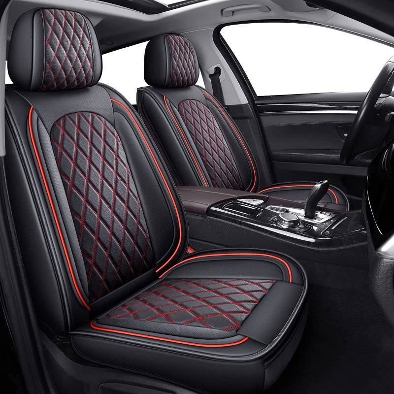MIROZO 2pcs Front Seat Covers Vehicle Cushion Cover Breathable Universal Fit for Most Sedan Truck and SUV for Sentra Altima Maxima Xterra Sportage NIRO Optima Forte Soul Rio Black and Red