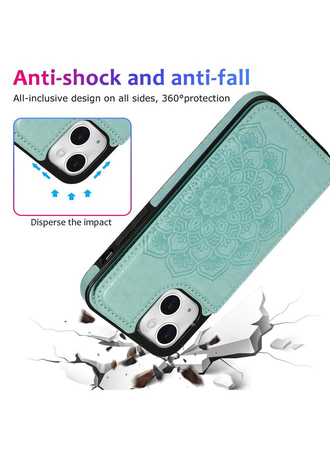 اس-توب جراب لهاتف iPhone 14 بمشبك مزدوج من الجلد بتصميم ماندالا مع غطاء خلفي للهاتف - Image 4