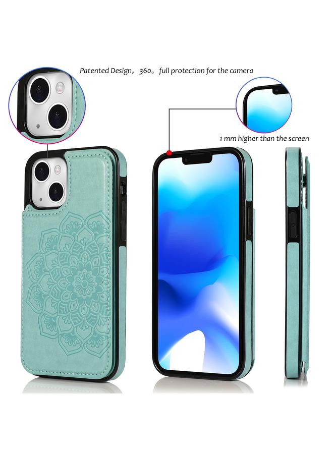 اس-توب جراب لهاتف iPhone 14 بمشبك مزدوج من الجلد بتصميم ماندالا مع غطاء خلفي للهاتف - Image 5