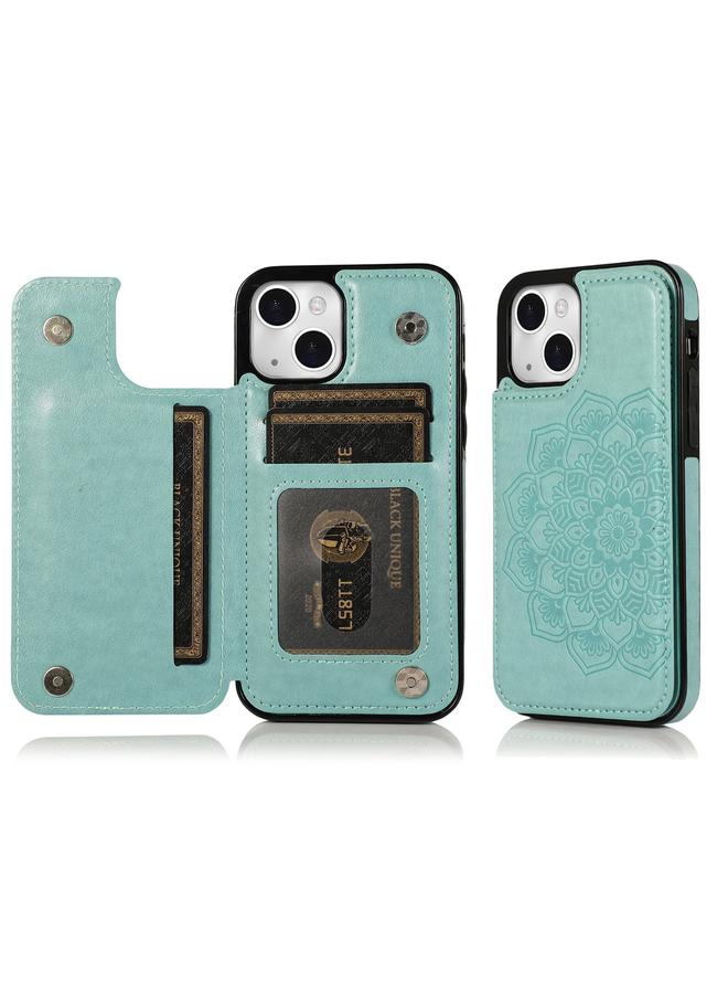 اس-توب جراب لهاتف iPhone 14 بمشبك مزدوج من الجلد بتصميم ماندالا مع غطاء خلفي للهاتف - Image 1