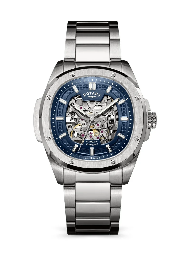 Rotary Men's Apex 100 Skeleton Automatic Watch, 40 mm, Blue Dial, Stainless Steel Bracelet