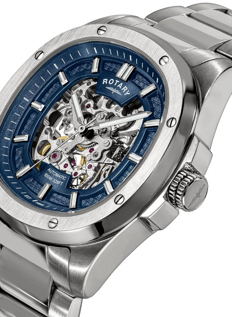 Rotary Men's Apex 100 Skeleton Automatic Watch, 40 mm, Blue Dial, Stainless Steel Bracelet