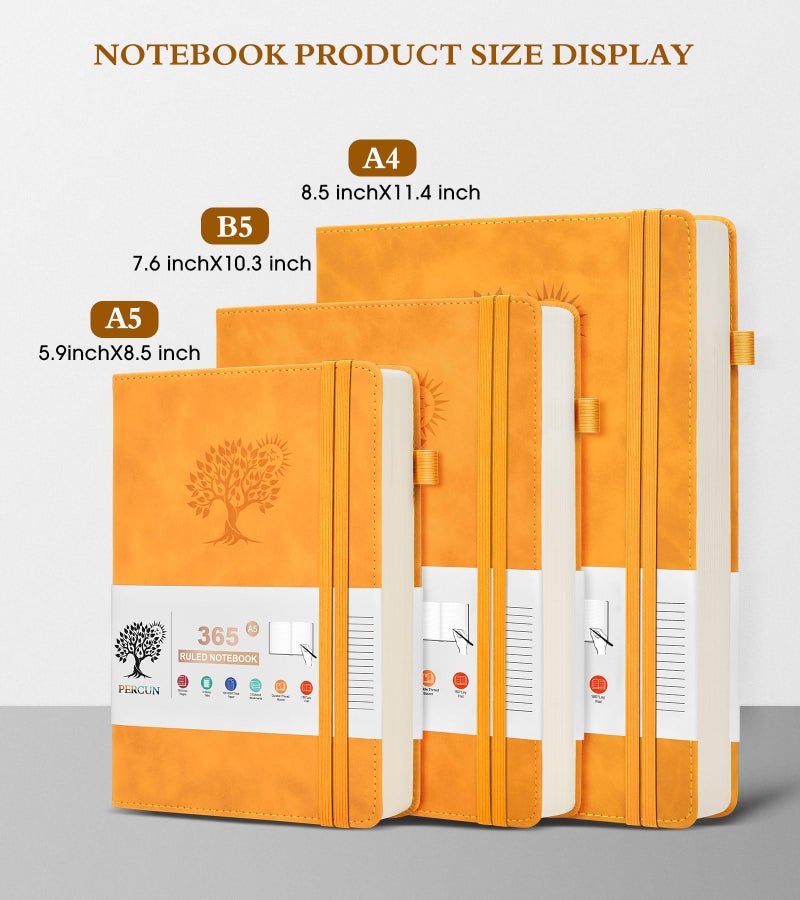 PERCUN A5 Lined Journal Notebook - 365 Page Leather Journals for Writing Women & Menï¼ŒHardcover Notebook with 100Gsm Thick Pagesï¼ŒDaily Diary for Travel, Workï¼ŒSchoolï¼ŒNote Takingï¼ŒCollege Ruled (5.9" x 8.5") - Image 2