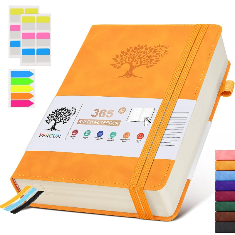 PERCUN A5 Lined Journal Notebook - 365 Page Leather Journals for Writing Women & Menï¼ŒHardcover Notebook with 100Gsm Thick Pagesï¼ŒDaily Diary for Travel, Workï¼ŒSchoolï¼ŒNote Takingï¼ŒCollege Ruled (5.9" x 8.5") - Image 1