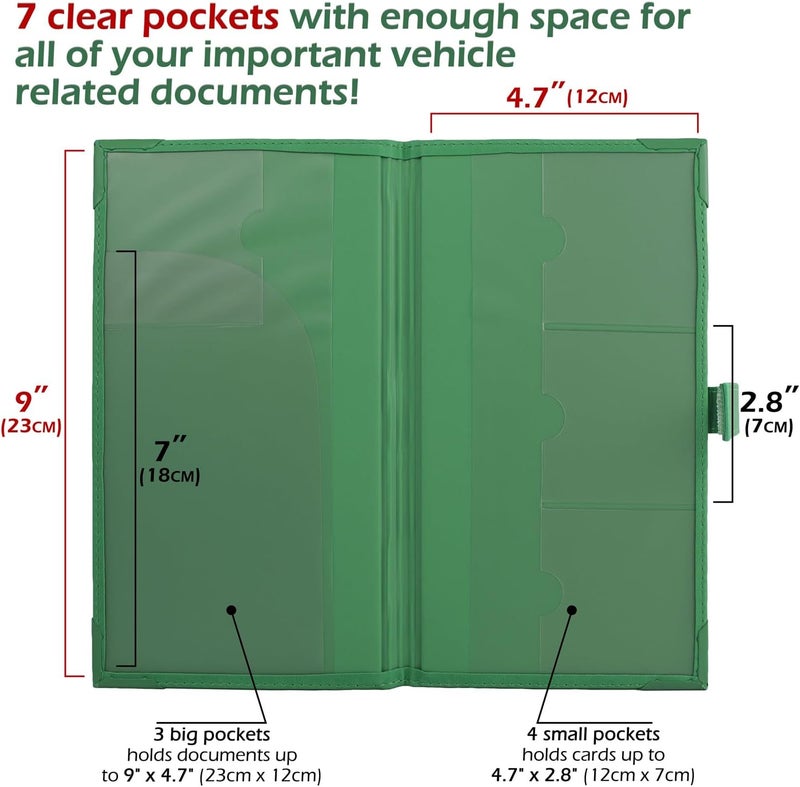 PlusXpres Auto Insurance and Registration Card Holder - Vehicle Glove Box Document Organizer - Car Essential Paperwork Holder for DMV, AAA, Contact Information Cards - Premium PU Leather Wallet Case - Green - Image 2