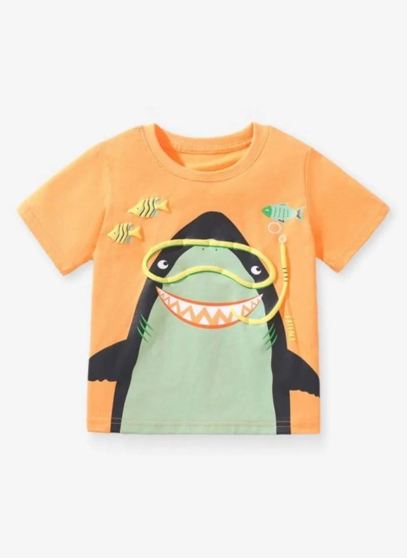 YUNIQEE Orange Printed Round Neck Applique T-shirt
