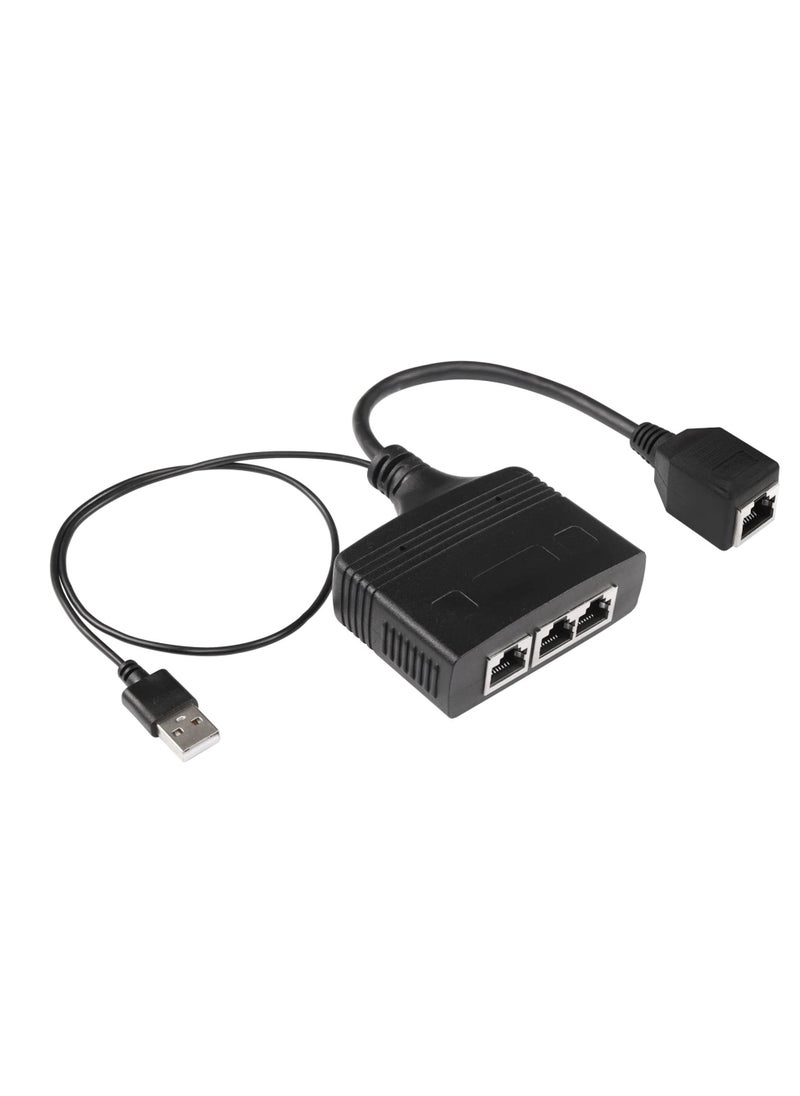 Excefore - RJ45 Network Splitter Adapter, Ethernet Cable Splitter, 1 to 3 Internet Splitter 100Mbps High Speed LAN Network Splitter, The Same Time for Cat5, Cat5e, Cat6, Cat7 (Black) - Image 1