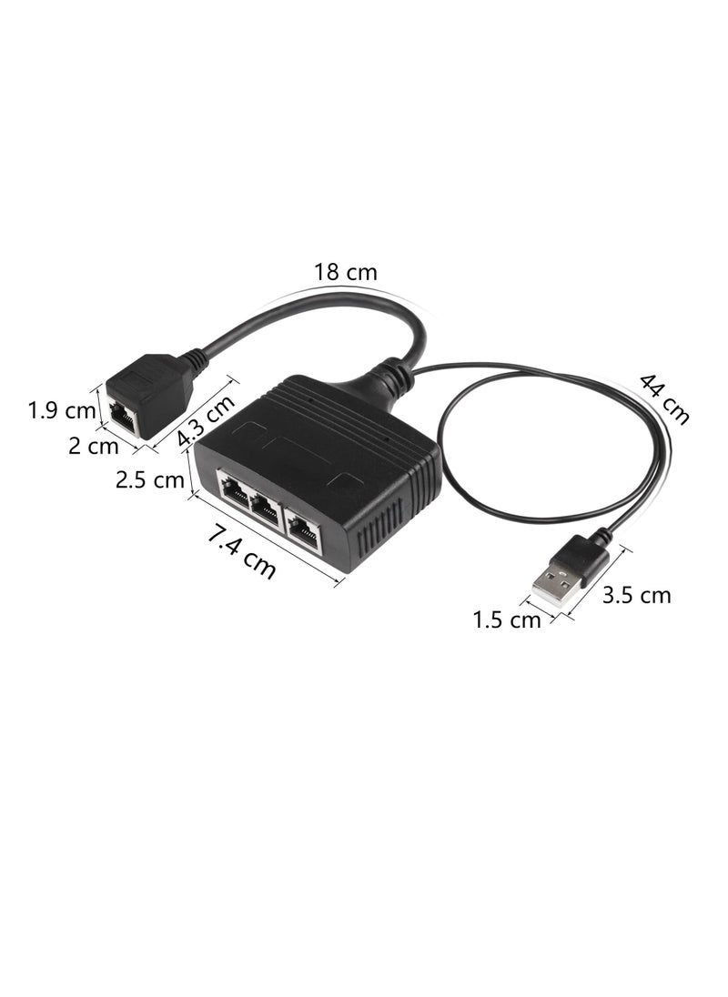 Excefore - RJ45 Network Splitter Adapter, Ethernet Cable Splitter, 1 to 3 Internet Splitter 100Mbps High Speed LAN Network Splitter, The Same Time for Cat5, Cat5e, Cat6, Cat7 (Black) - Image 1