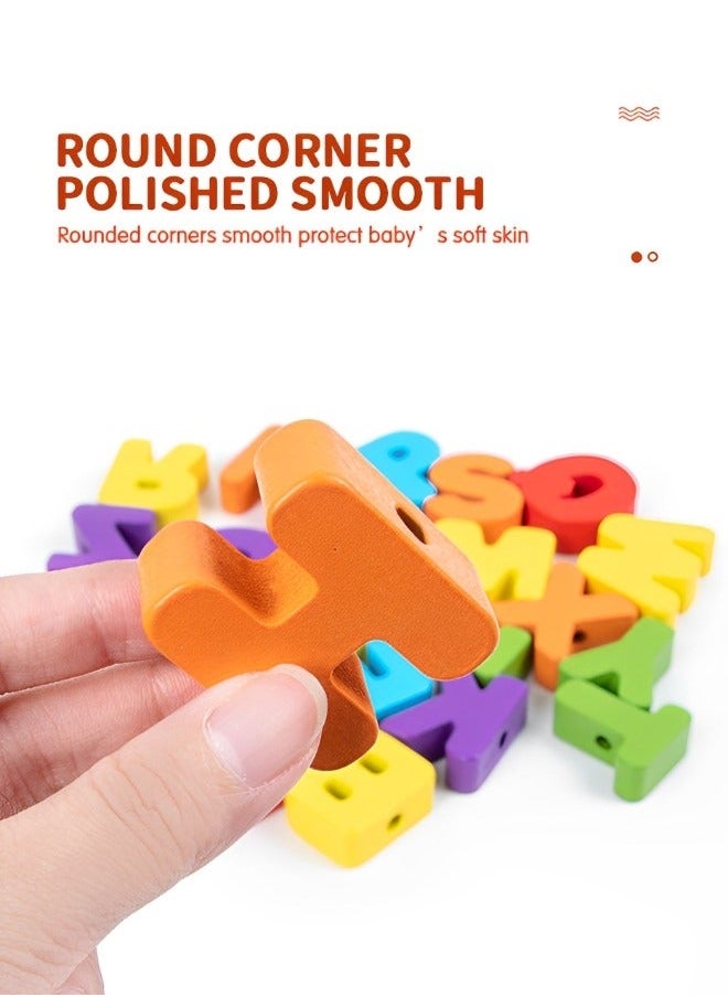 GROIC - Reading & Spelling Learning Toy, Wooden Toddler Toy Matching Alphabet Word Game, Early Education Cognition Board Puzzle Development Beaded Rope Toys - Image 1