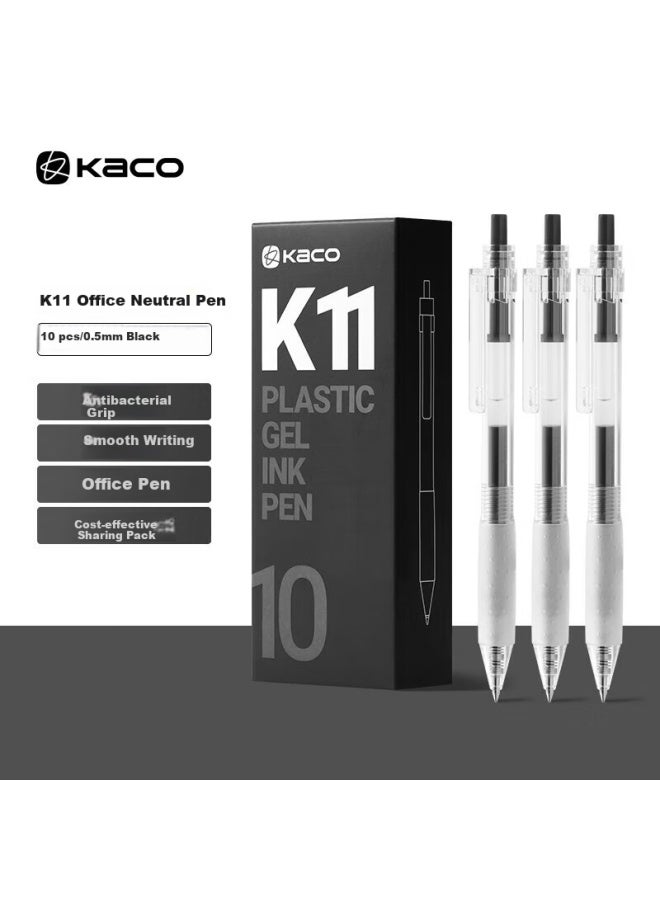 Kaco [Back To School Essential] Kaco Stationery 0.5Mm Black Gel Pen, Retractable Pen, Classic Bullet Tip Signing Pen, Office Pen, 10 Pens/Box, K11 - Image 1