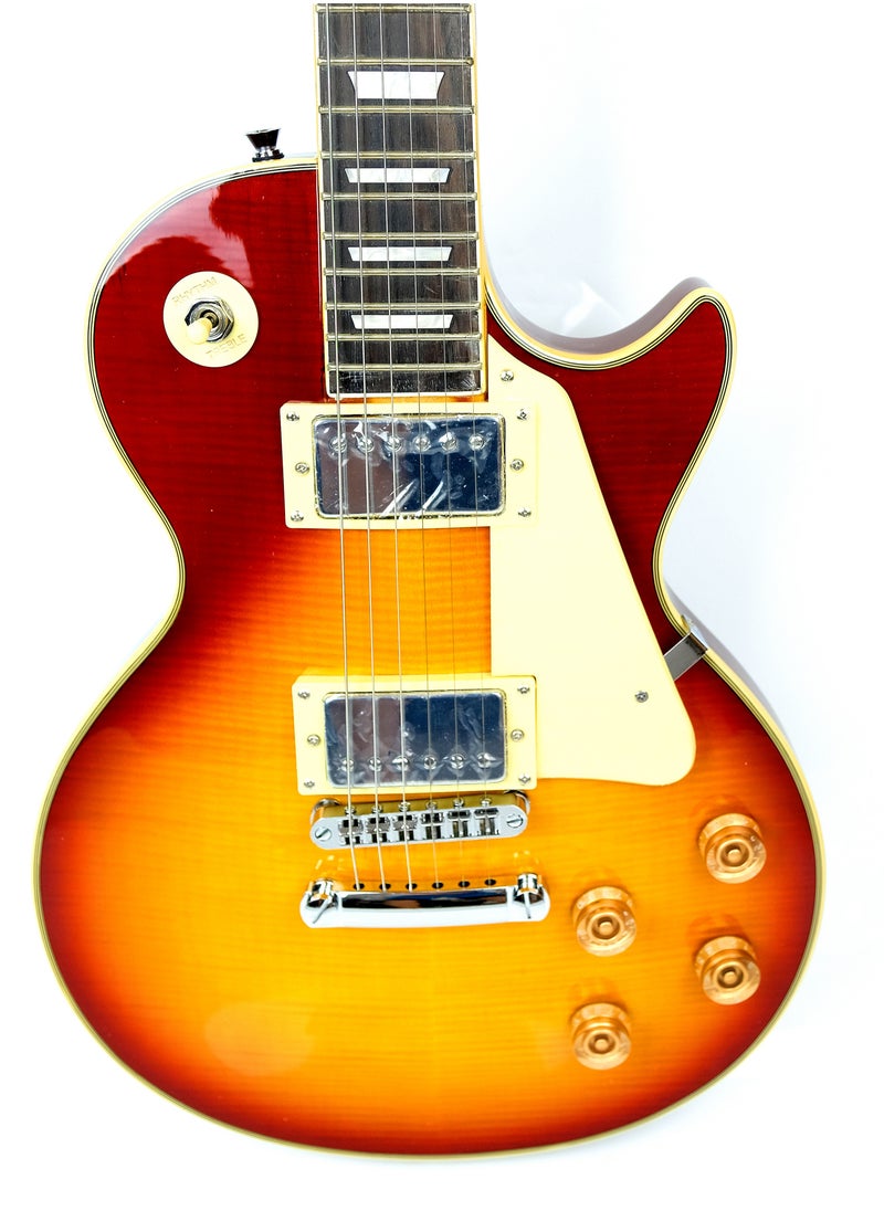 Electric Guitar 24.75” Scale, Gloss Black Finish, Solid Arched Maple Body, Rosewood Fingerboard, 2 P-3002-BK Humbuckers, Free Gig Bag & Accessories (sunburst)  - Image 4