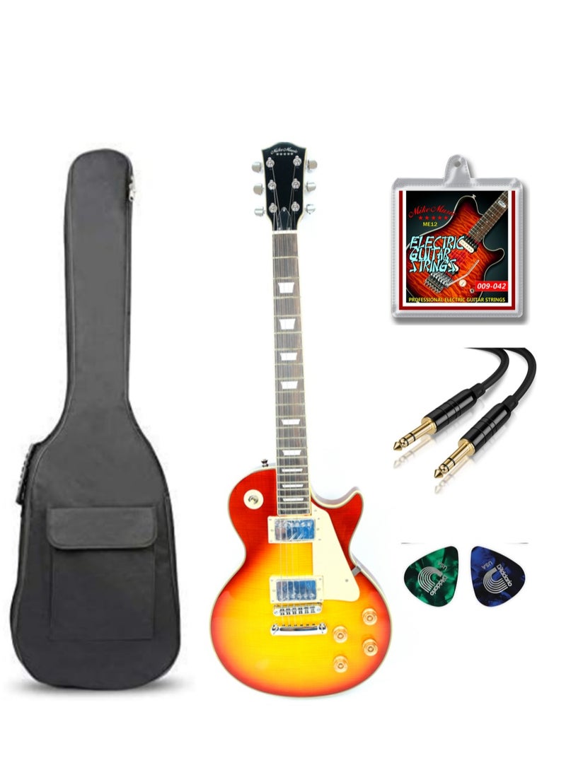 Electric Guitar 24.75” Scale, Gloss Black Finish, Solid Arched Maple Body, Rosewood Fingerboard, 2 P-3002-BK Humbuckers, Free Gig Bag & Accessories (sunburst)  - Image 1