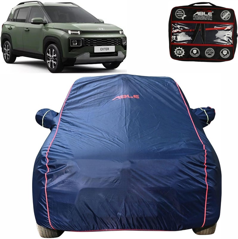 Able Parashuit Blue WR Series Car Body Cover with Mirror Pockets and Driver Door Zipper Compatible for Hyundai EXTER - Image 1