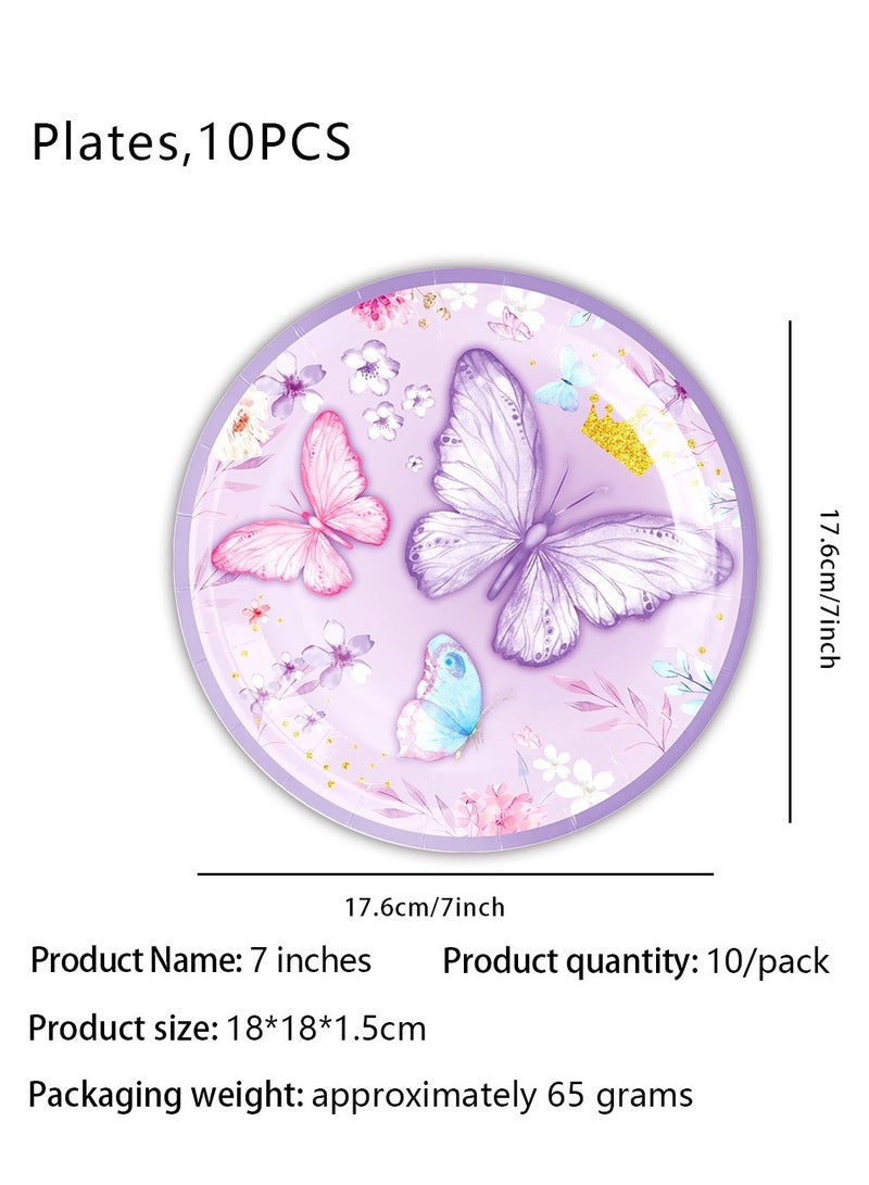 Royal Purple Butterfly Disposable Party Tableware Set – 131 PCS | Plates, Cups, Napkins, Cutlery  Decorations  - Image 5