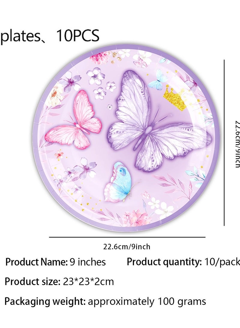 Royal Purple Butterfly Disposable Party Tableware Set – 131 PCS | Plates, Cups, Napkins, Cutlery  Decorations  - Image 4