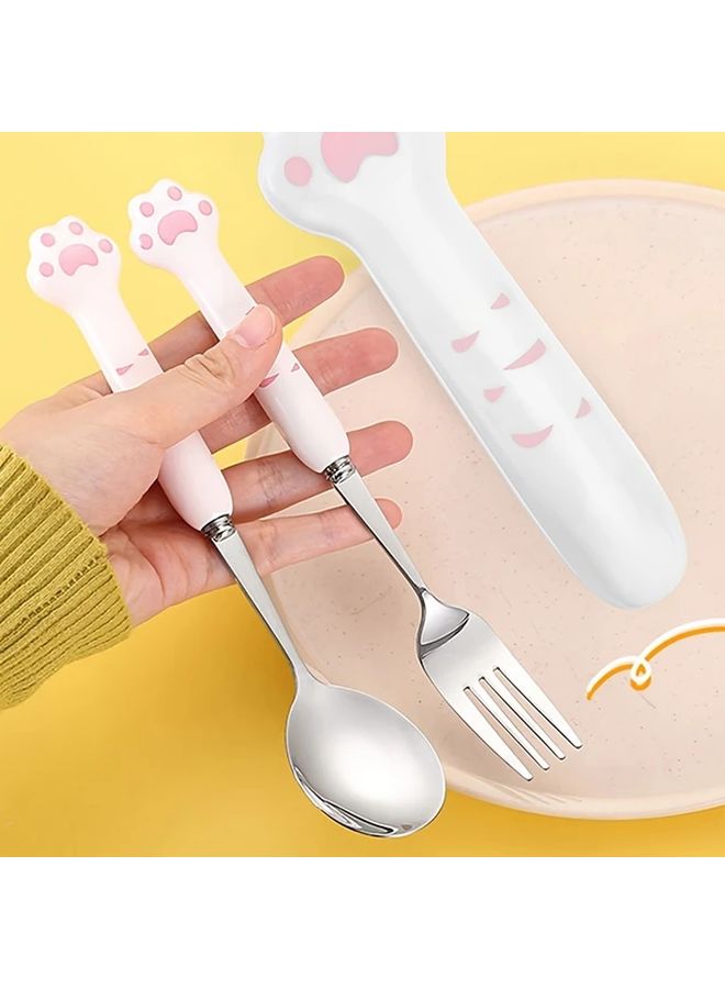 Pink Stainless Steel Spoon And Fork Set With Storage Box For Home School Restaurant - Image 3