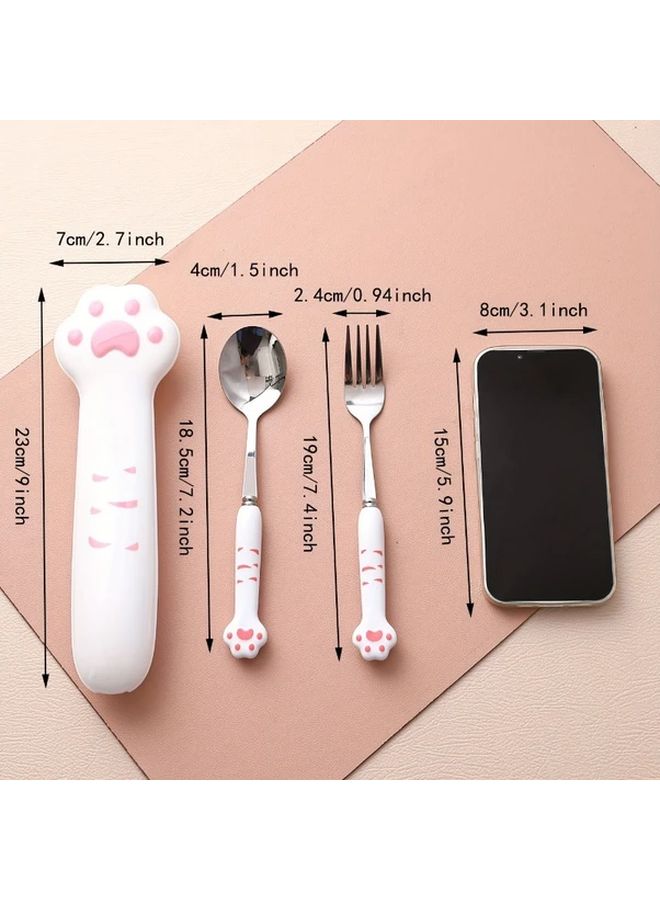 Pink Stainless Steel Spoon And Fork Set With Storage Box For Home School Restaurant - Image 2