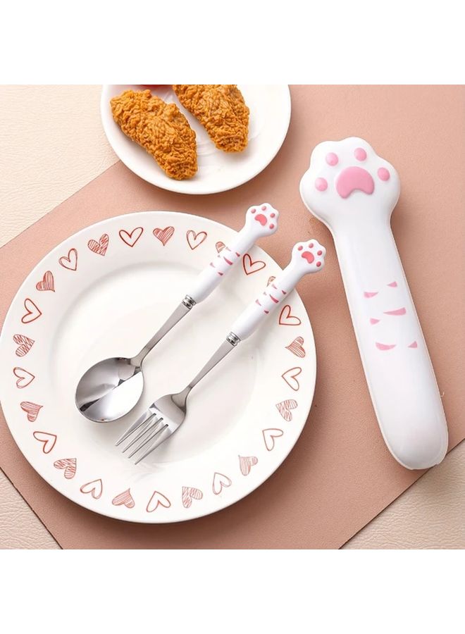 Pink Stainless Steel Spoon And Fork Set With Storage Box For Home School Restaurant - Image 1