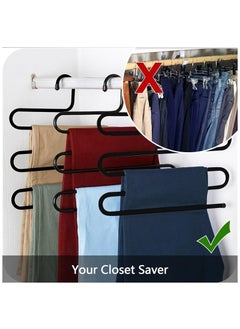 Happy Home Multi-Pants Closet Organizer Stainless Steel S-Shape 5-Tier Clothes Hanger - Non-Slip Clothes Hangers - Brown  - Image 3
