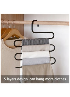 Happy Home Multi-Pants Closet Organizer Stainless Steel S-Shape 5-Tier Clothes Hanger - Non-Slip Clothes Hangers - Brown  - Image 4