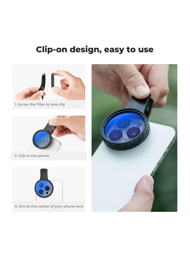 K&F Concept مجموعة عدسات فلتر CPL لكاميرا الهاتف المحمول العالمية، فلتر CPL لكاميرا الهاتف المحمول، فلتر CPL بحجم 52 مم - Image 3