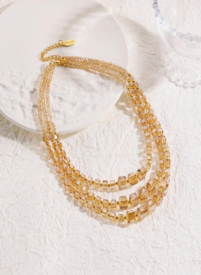 Bocar قلادة بوكر متعددة الطبقات للنساء، قلادة مصنوعة من زجاج الكريستال مع خرز، مجوهرات عصرية، مجوهرات مصنوعة يدويًا لهدايا حفلات النساء (NK-10746-شمبانيا) - Image 4