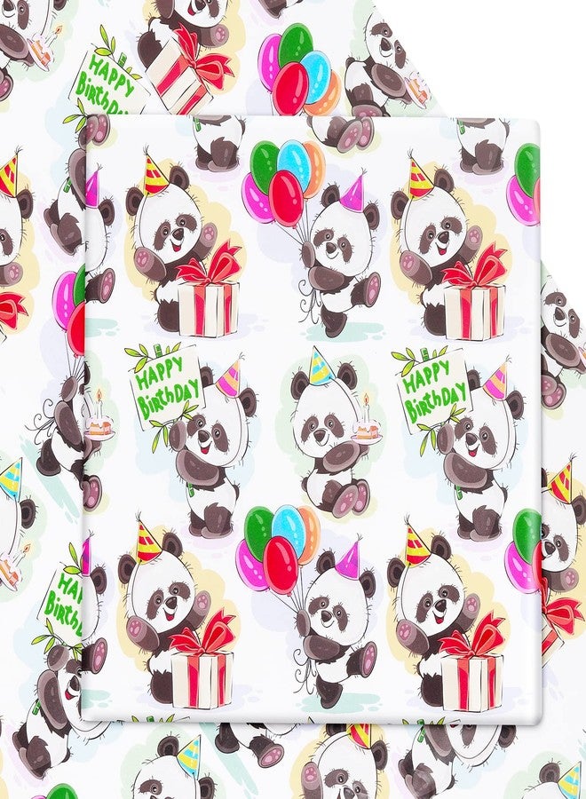 NEPOG Birthday Wrapping Paper for Baby Boys Kids Girls, Panda Design Gift Wrapping Paper, Cute Pandas Balloons 6 Sheets Folded Flat 20x30 inches per Sheet for Birthday Party Baby Shower Kindergarten - Image 1