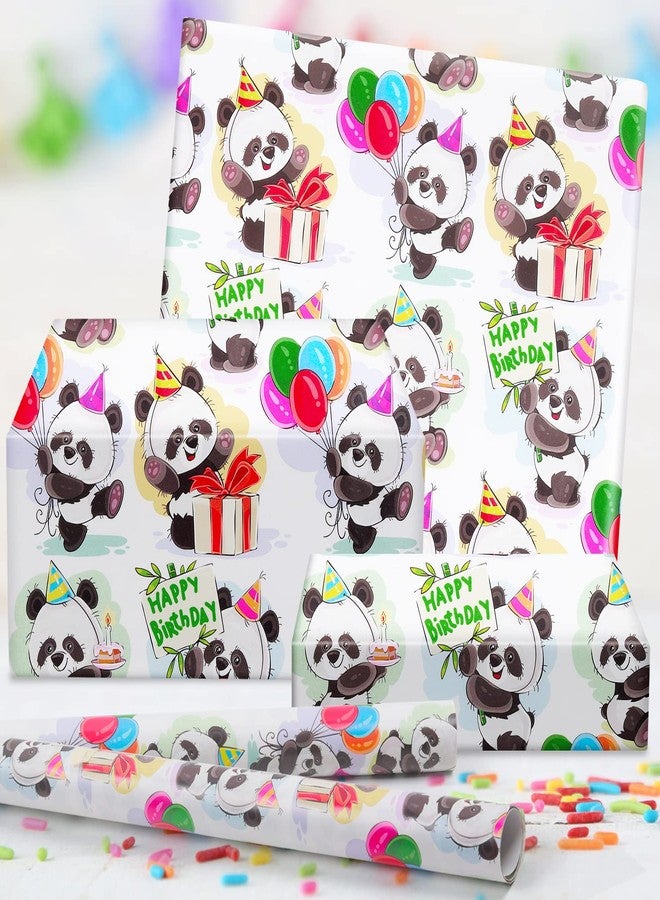 NEPOG Birthday Wrapping Paper for Baby Boys Kids Girls, Panda Design Gift Wrapping Paper, Cute Pandas Balloons 6 Sheets Folded Flat 20x30 inches per Sheet for Birthday Party Baby Shower Kindergarten - Image 3