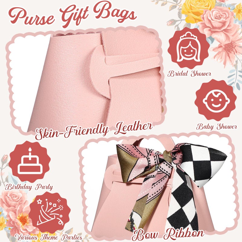 Abbylike 36 Pcs PU Leather Purse Gift Bags with Handles Ribbon Wedding Purse Party Favor Bags Valentines Candy Boxes for Baby Showers Birthday Wedding (Pink) - Image 3