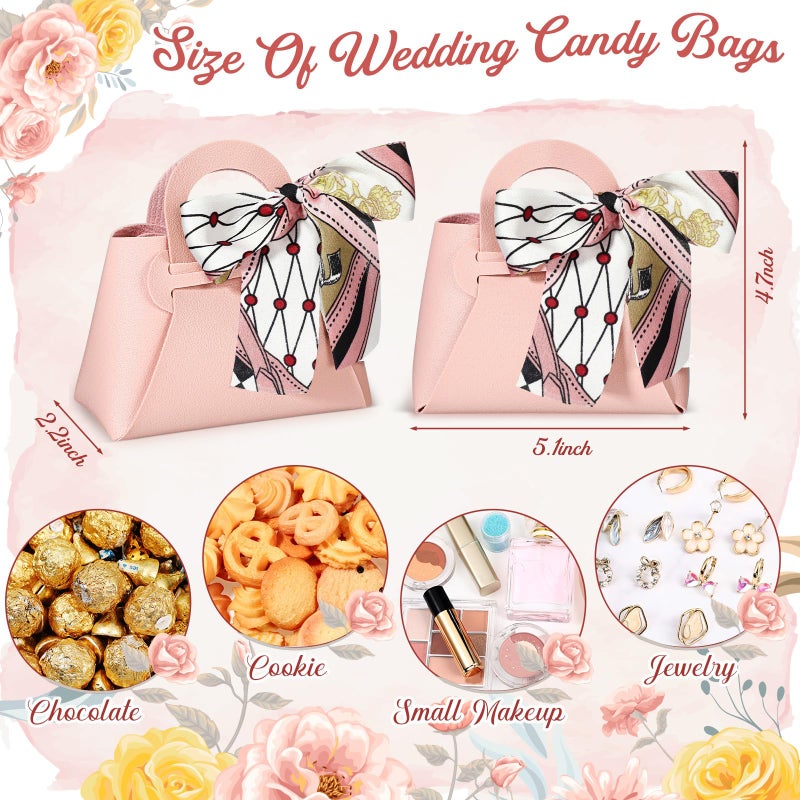 Abbylike 36 Pcs PU Leather Purse Gift Bags with Handles Ribbon Wedding Purse Party Favor Bags Valentines Candy Boxes for Baby Showers Birthday Wedding (Pink) - Image 2