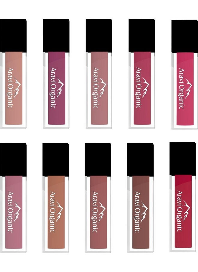 Aravi Organic Nude Shades & Pink Shades Soft Matte Long Stay Lipstick - Matte Liquid Lipstick With Almond Oil & Vitamin E - Waterproof & Ultra Smooth - 1.5 Ml Each  - Image 2